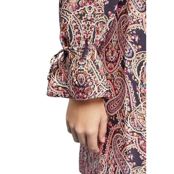 Anthropologie Maeve Boho Paisley Mini Dress Sz Large Smocked Tunic Hippie Chic - Picture 5 of 10